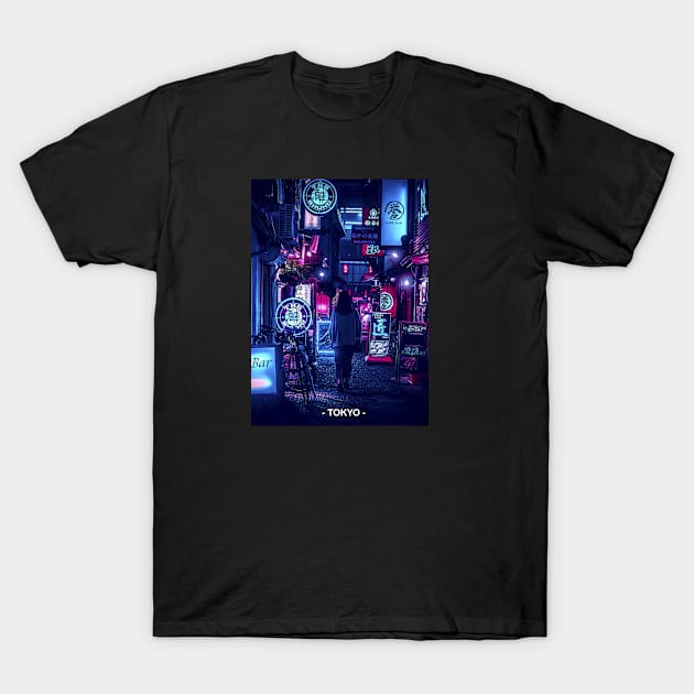 Tokyo Street Neon Synthwave T-Shirt by JeffDesign